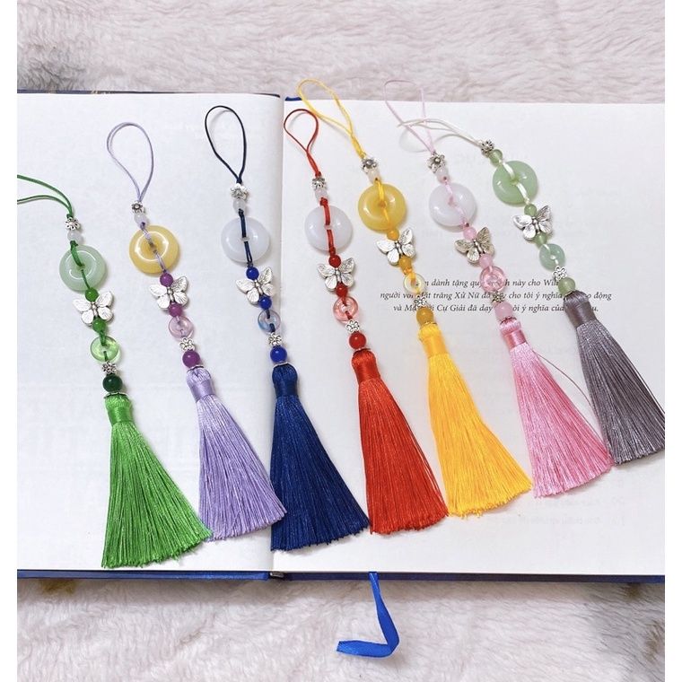Bội đá đồng điếu mix charm/ Dây tua mặt đá nhân tạo