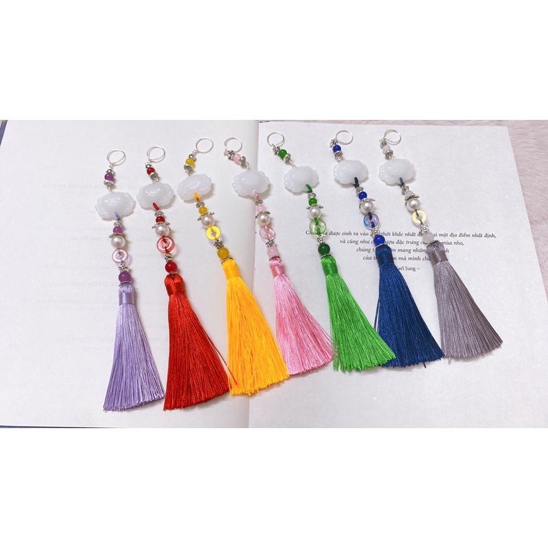 Dây đeo phối áo dài, cổ phục mặt đá hình sen/ Phụ kiện Việt Phục/ Phụ kiện cổ trang/ Ngọc bội