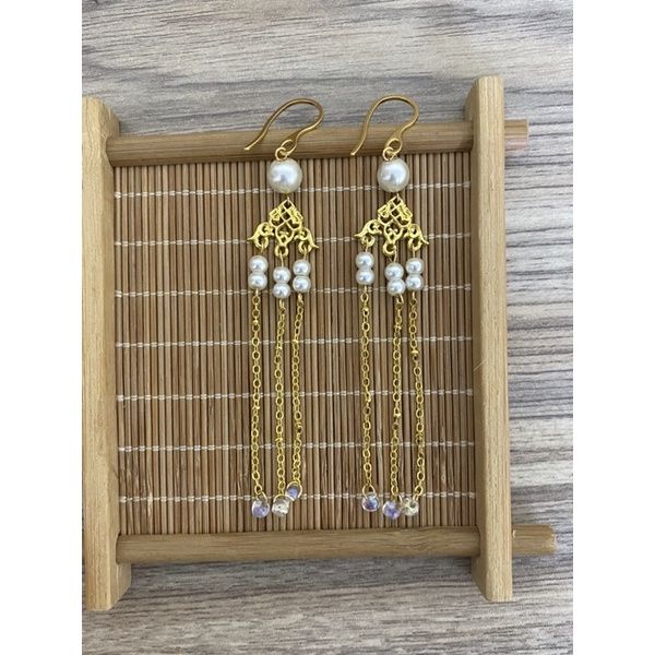 Bông tai hạt trai dài/ Phụ kiện Việt Phục/ Phụ kiện cổ phục